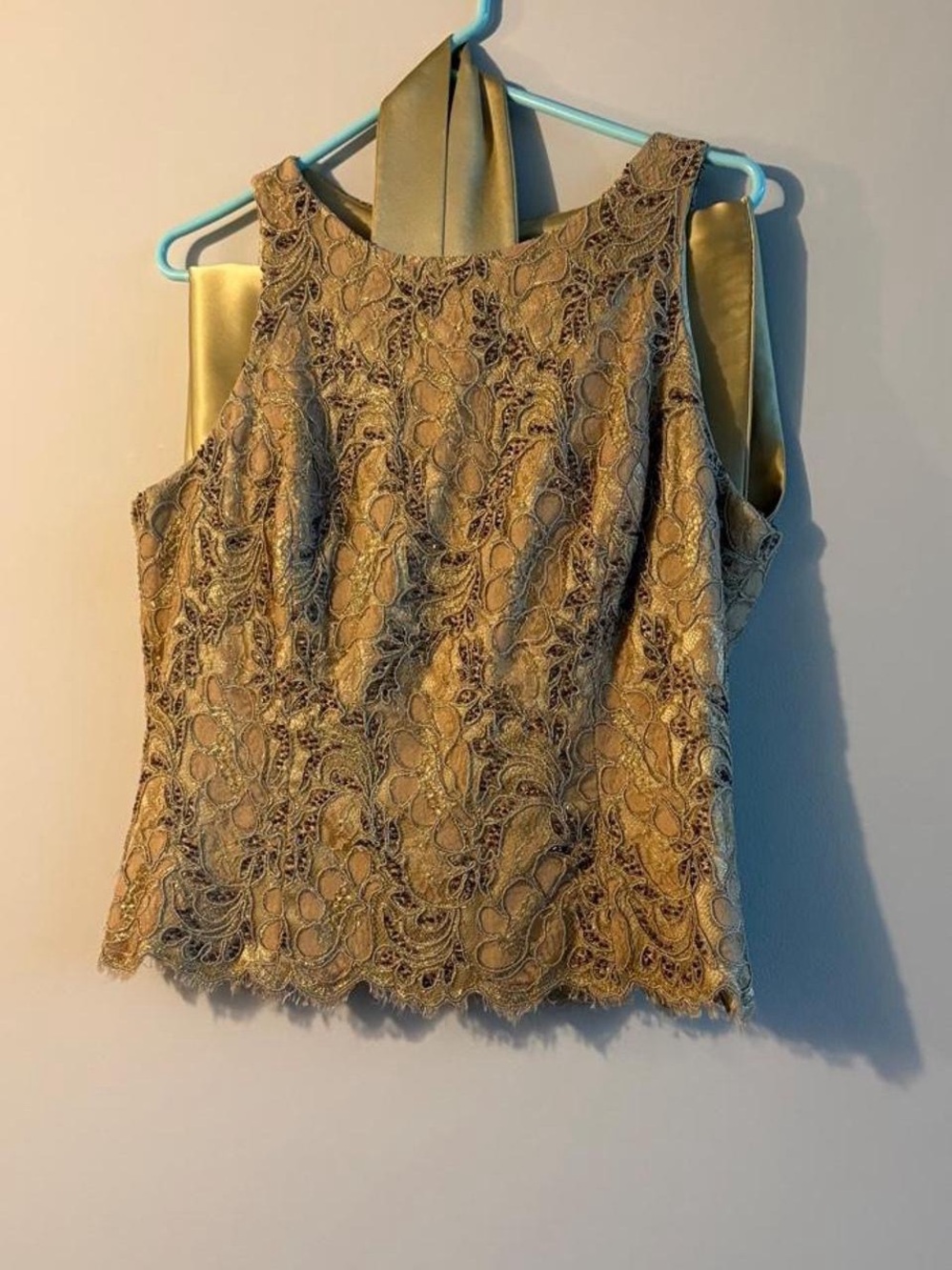 Carmen Marc Valvo Gold Lace Overlay Camisole